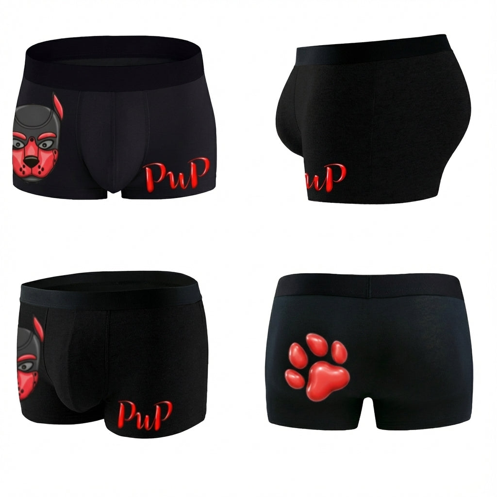 Boxers Red & Black Human Pup Play Boxer Briefs | Kinky Men's Underwear Trunks