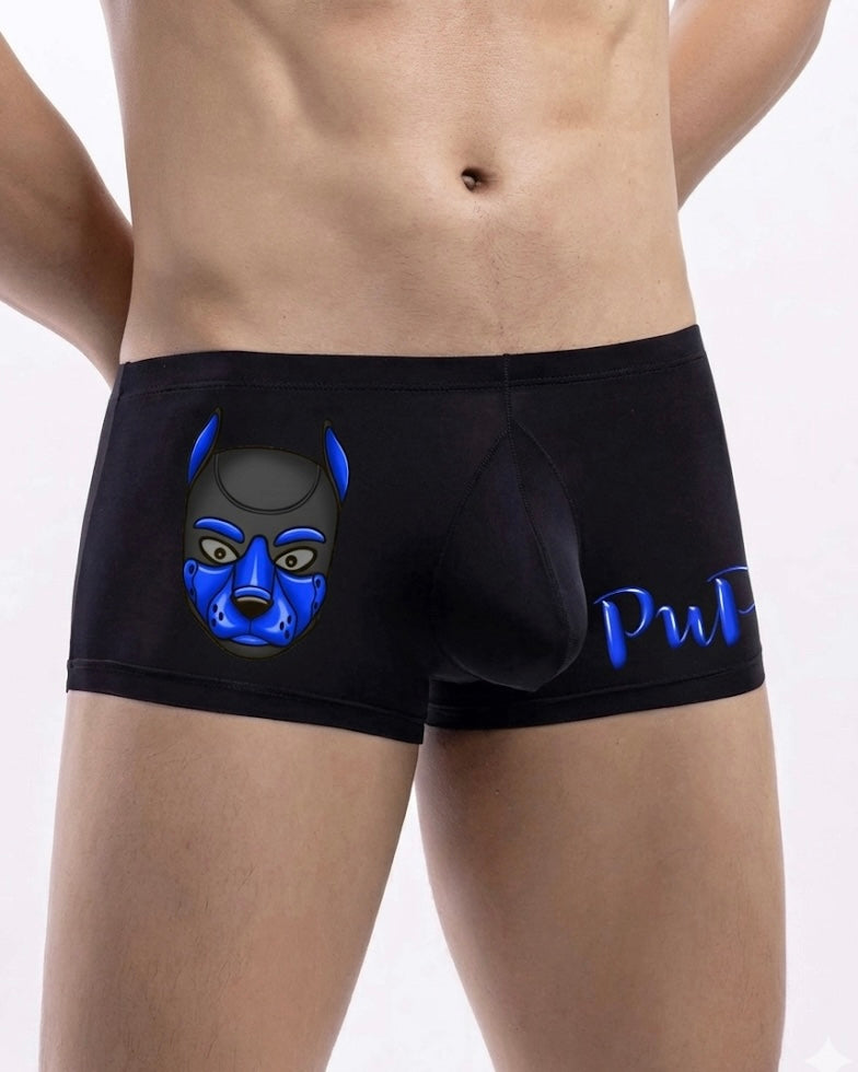 Boxers Blue & Black Human Pup Play Boxer Briefs | Kinky Men's Underwear Trunks