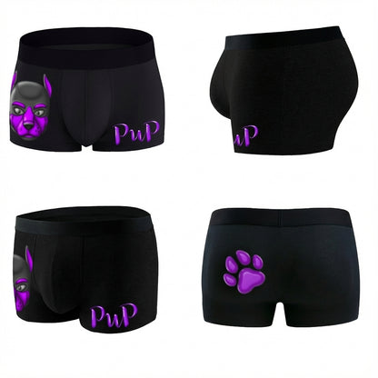 Boxers Purple & Black Human Pup Play Boxer Briefs | Kinky Men's Underwear Trunks