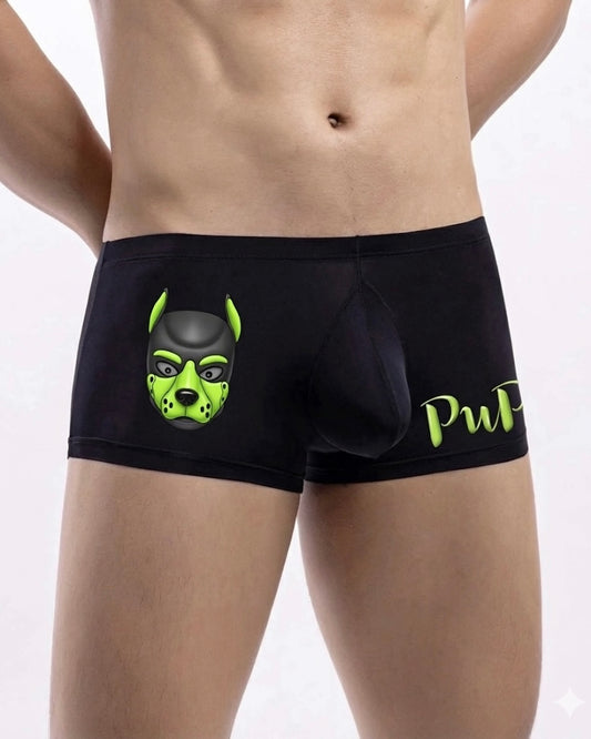 Boxers Lime & Black Human Pup Play Boxer Briefs | Kinky Men's Underwear Trunks