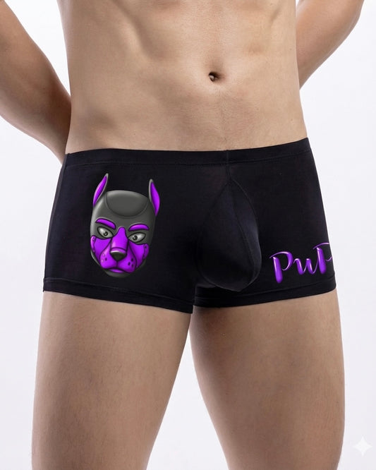 Boxers Purple & Black Human Pup Play Boxer Briefs | Kinky Men's Underwear Trunks