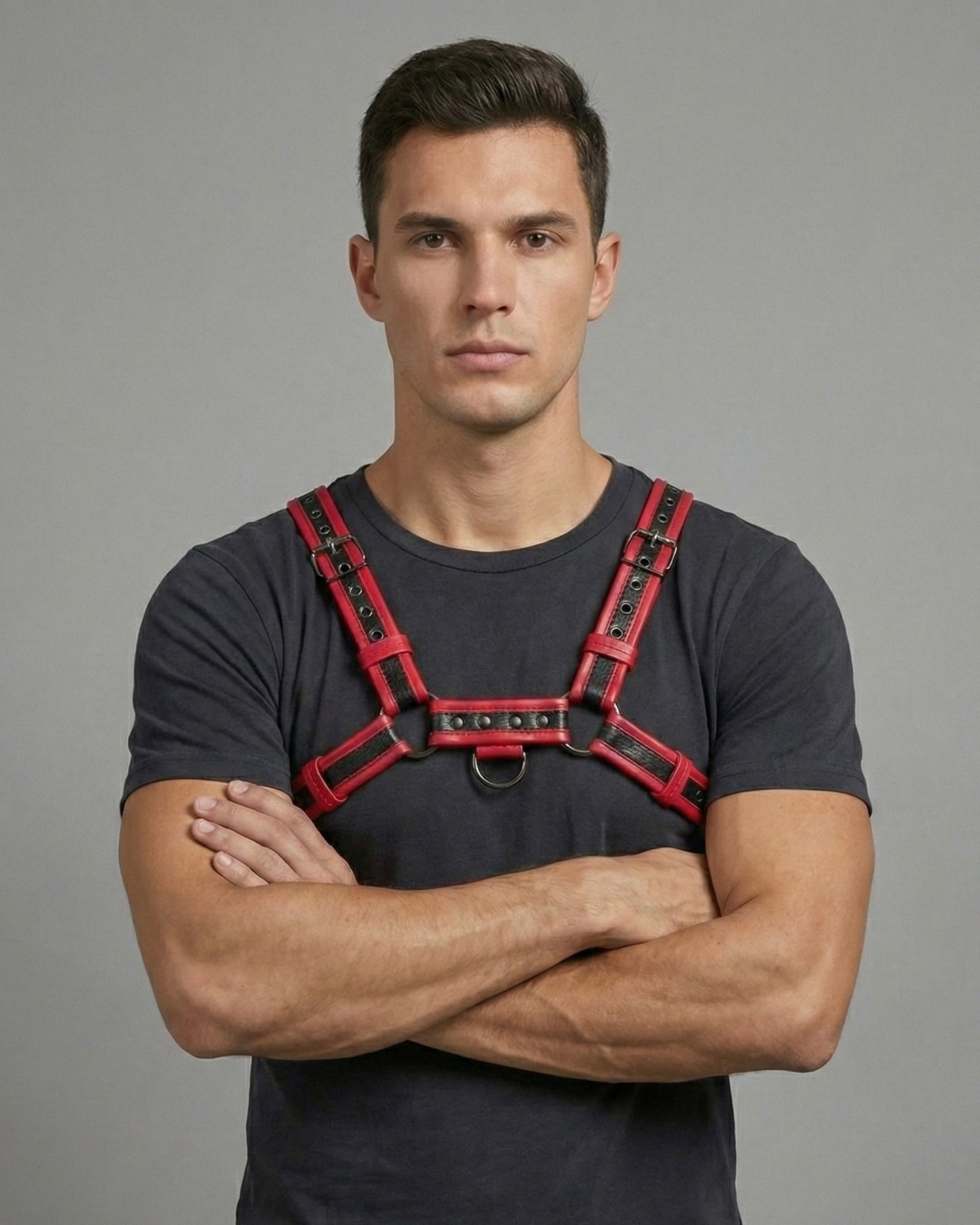 Chest Harness Men’s Red & Black Dual-Tone Leather Chest Harness | Adjustable Cosplay & Festival Gear