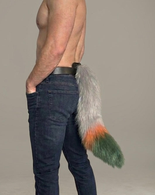Tail Faux Fur Cosplay Tail with Belt Clip – Tri-Color Tail