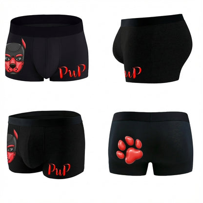 Boxers Red & Black Human Pup Play Boxer Briefs | Kinky Men's Underwear Trunks