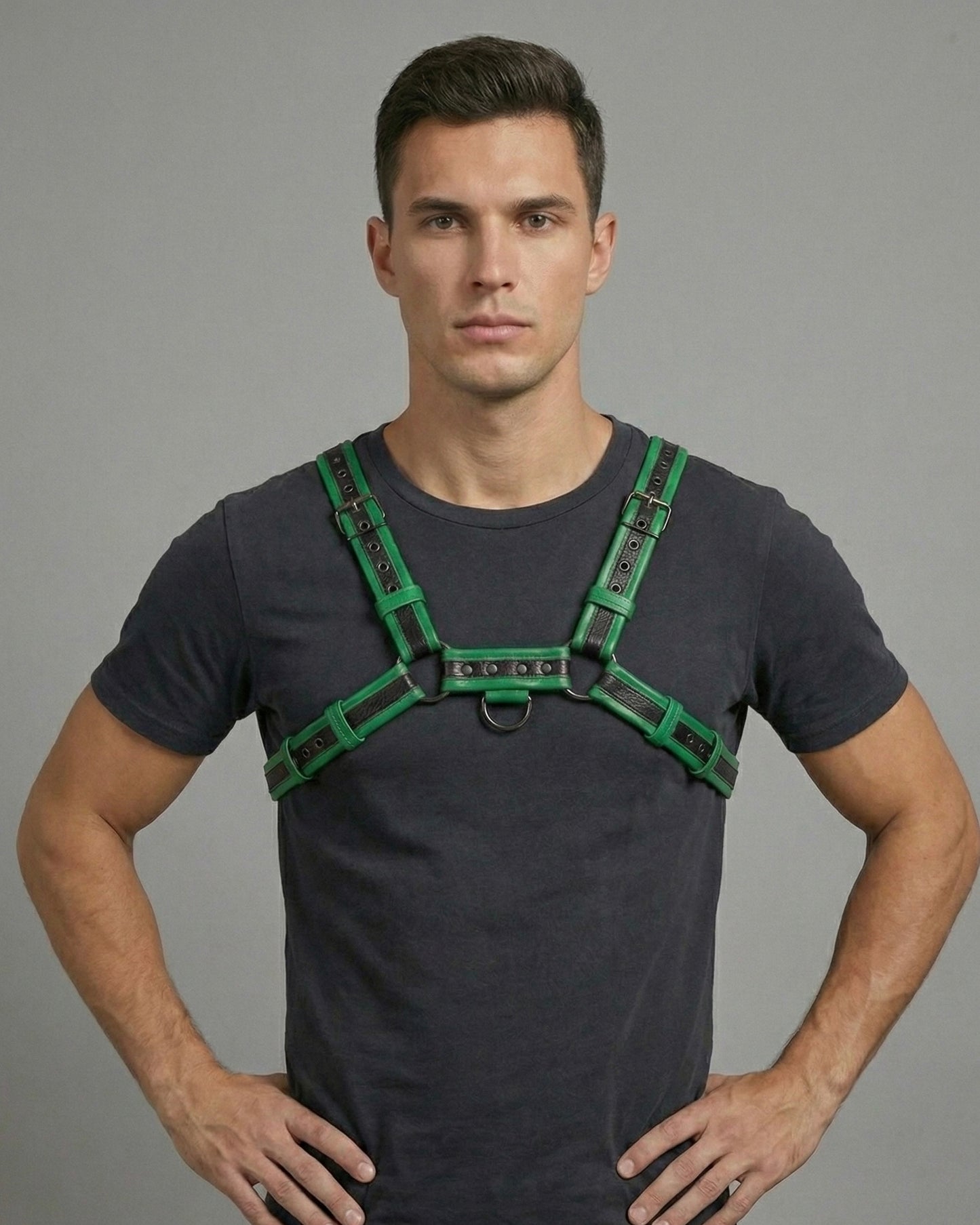 Chest Harness Men’s Green & Black Dual-Tone Leather Chest Harness | Adjustable Cosplay & Festival Gear