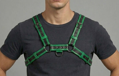 Chest Harness Men’s Green & Black Dual-Tone Leather Chest Harness | Adjustable Cosplay & Festival Gear