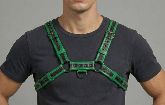 Chest Harness Men’s Green & Black Dual-Tone Leather Chest Harness | Adjustable Cosplay & Festival Gear