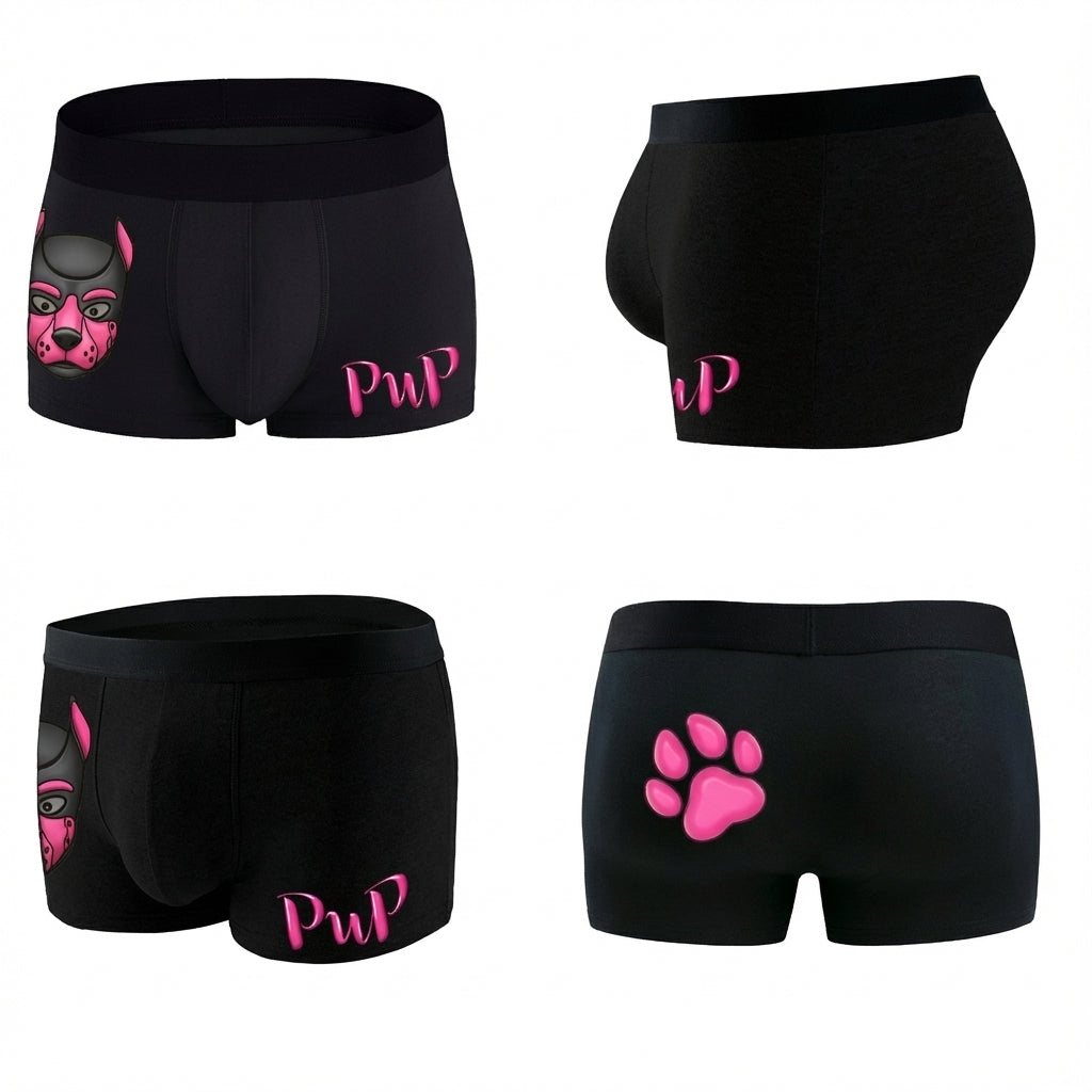 Boxers Pink & Black Human Pup Play Boxer Briefs | Kinky Men's Underwear Trunks