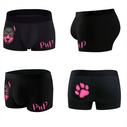 Boxers Pink & Black Human Pup Play Boxer Briefs | Kinky Men's Underwear Trunks