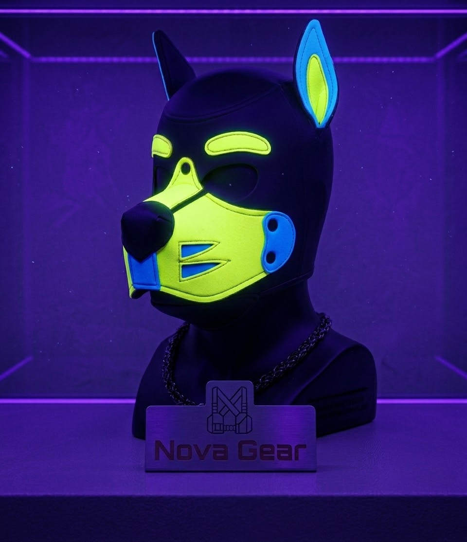 Custom Neoprene Pup Hood – UV Reactive Neon Yellow & Blue Dog Mask | Handmade Cosplay