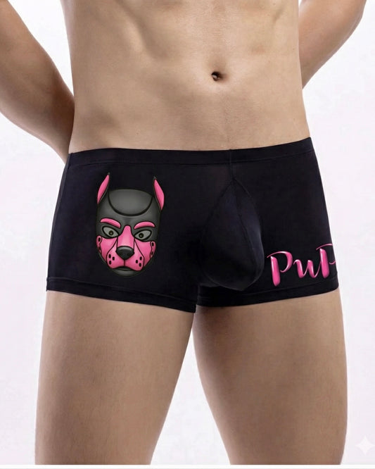 Boxers Pink & Black Human Pup Play Boxer Briefs | Kinky Men's Underwear Trunks
