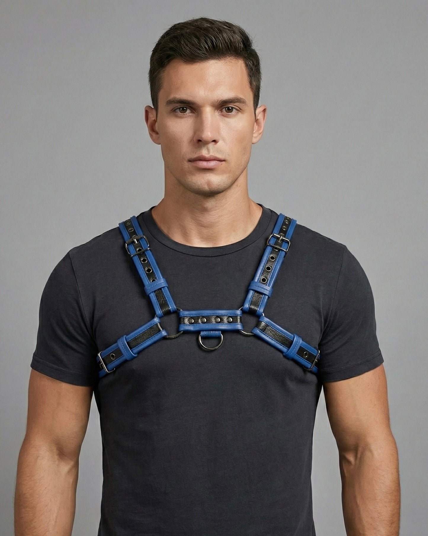 Chest Harness Men’s Blue & Black Dual-Tone Leather Chest Harness | Adjustable Cosplay & Festival Gear