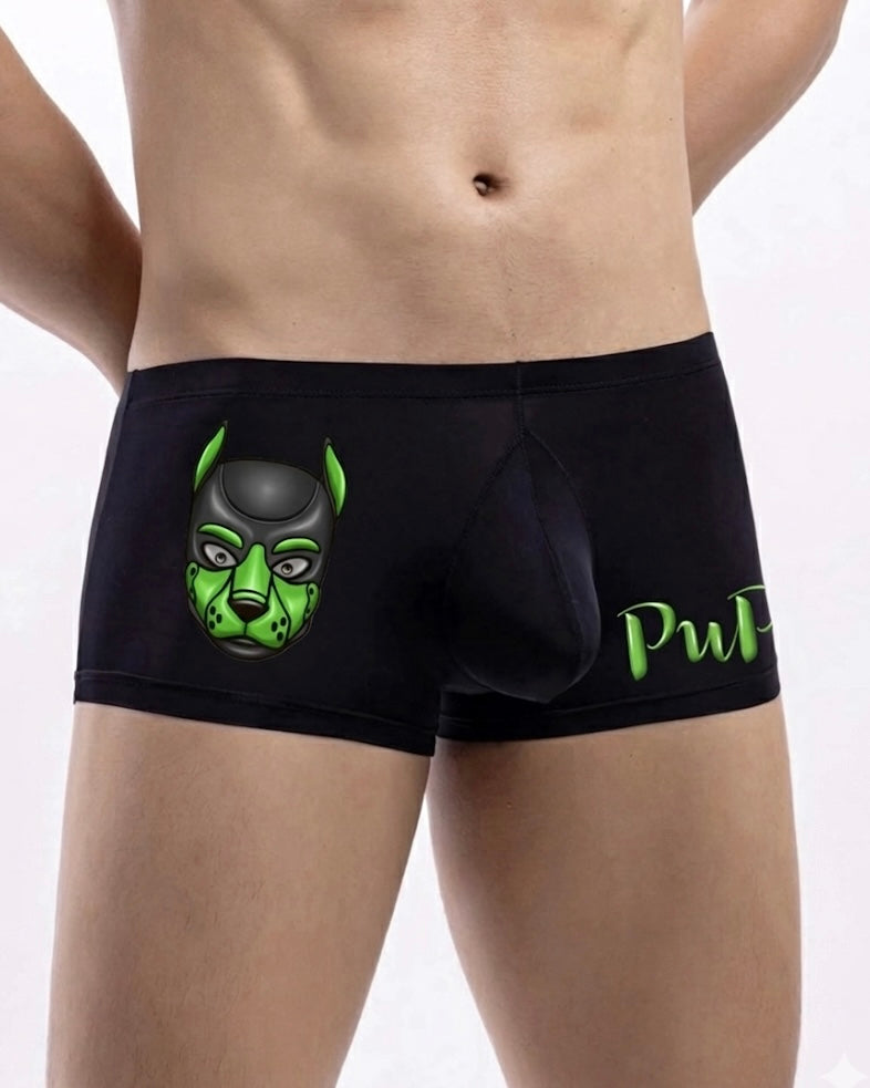 Boxers Green & Black Human Pup Play Boxer Briefs | Kinky Men's Underwear Trunks