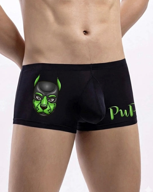 Boxers Green & Black Human Pup Play Boxer Briefs | Kinky Men's Underwear Trunks