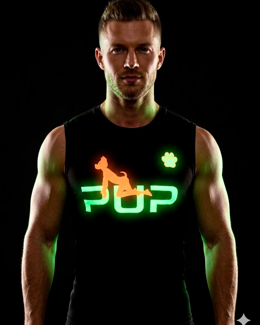 Custom Glow-in-the-Dark "PUP" Athletic Tank Top | UV Reactive & Puff Print