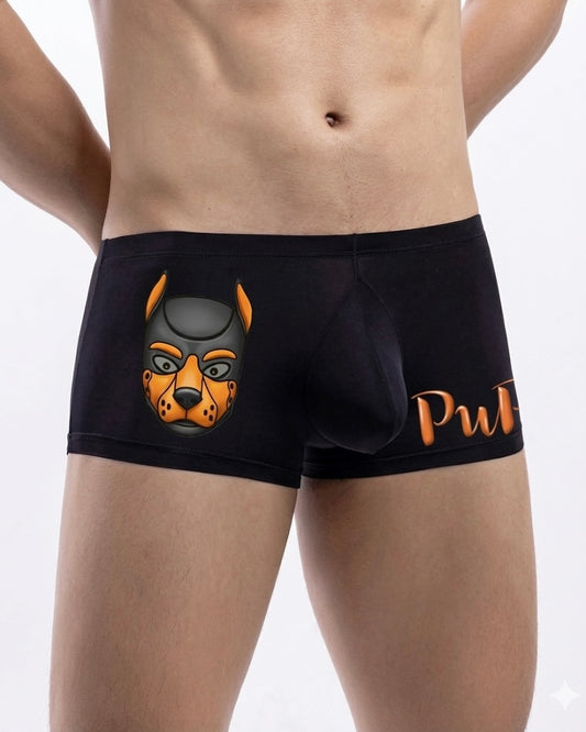 Boxers Orange & Black Human Pup Play Boxer Briefs | Kinky Men's Underwear Trunks