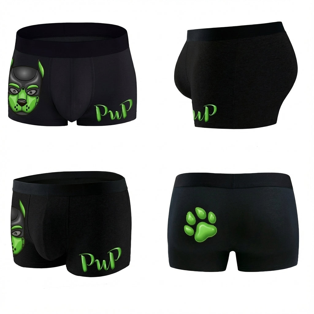 Boxers Green & Black Human Pup Play Boxer Briefs | Kinky Men's Underwear Trunks