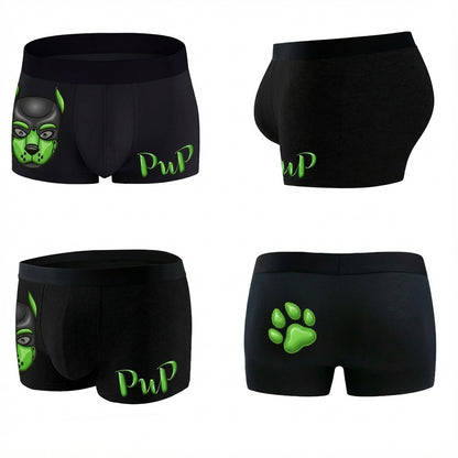 Boxers Green & Black Human Pup Play Boxer Briefs | Kinky Men's Underwear Trunks