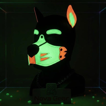 Custom Neoprene Pup Hood – UV Reactive Neon orange & Green Dog Mask | Handmade Cosplay