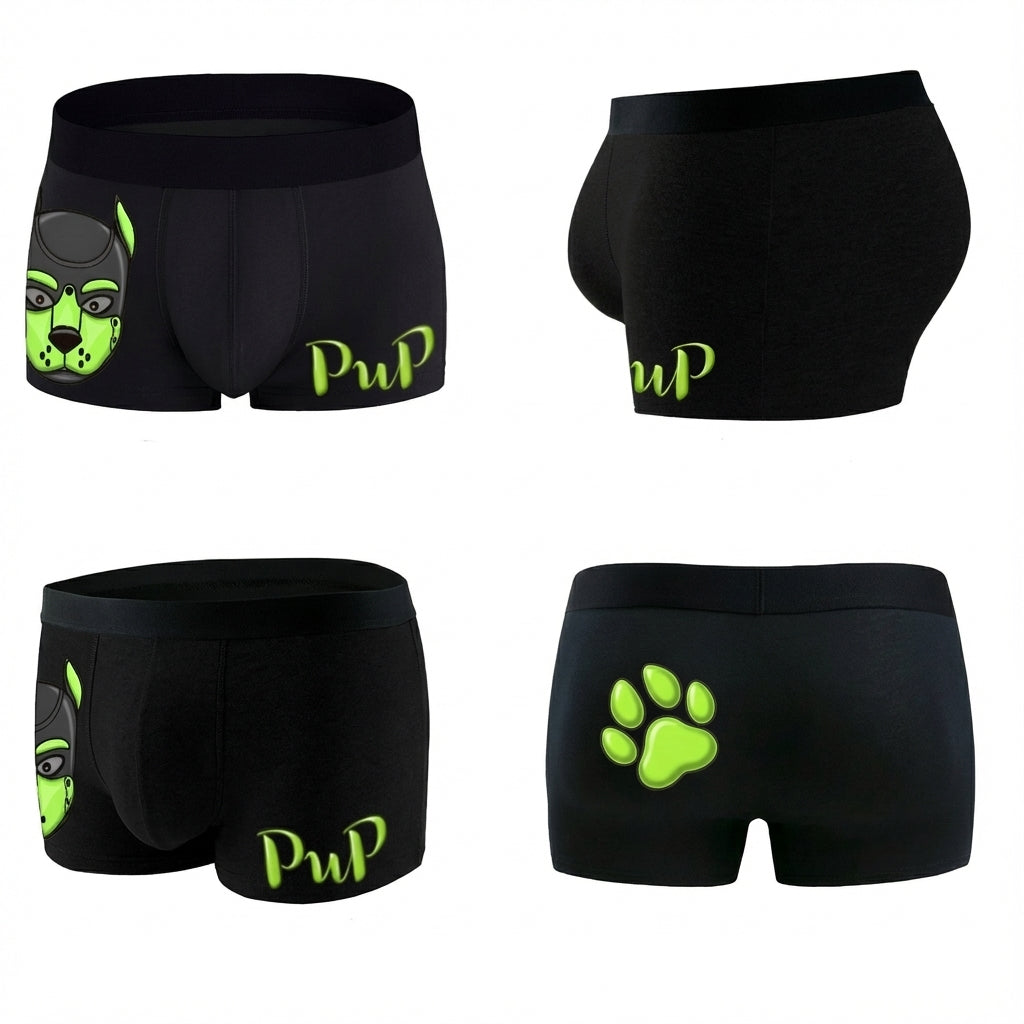 Boxers Lime & Black Human Pup Play Boxer Briefs | Kinky Men's Underwear Trunks