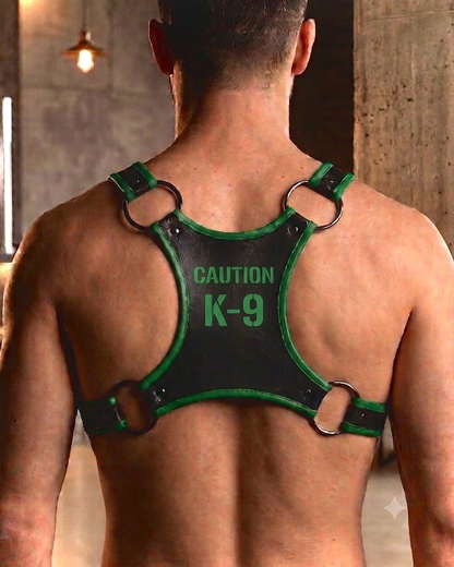 K-9 harness Pup Play Faux Leather Chest Harness. Green